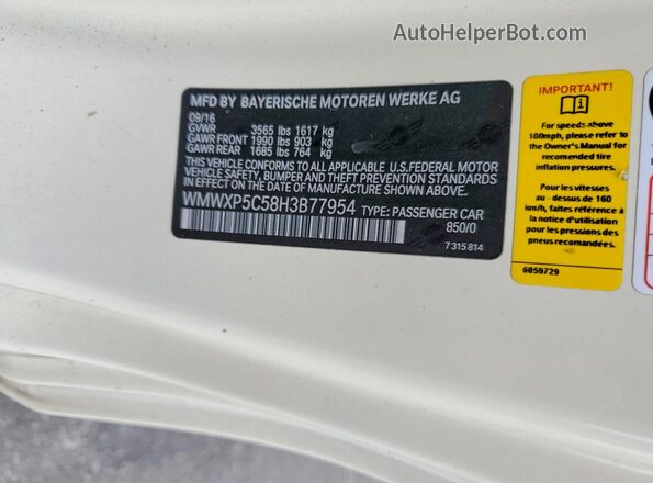 WMWXP5C58H3B77954 2017 MINI COOPER Beige Engine compartment view