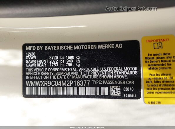 WMWXR9C04M2P16377 2021 MINI HARDTOP Cream Widok komory silnika