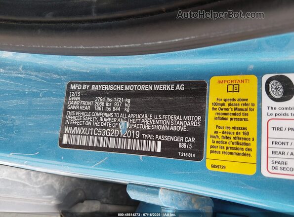 WMWXU1C53G2D12019 2016 MINI HARDTOP Blue Շարժիչի բաժամունքի տեսք