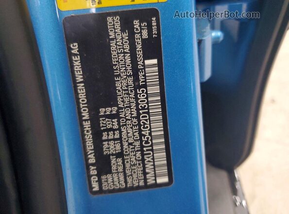 WMWXU1C54G2D13065 2016 MINI COOPER Blue VIN կոդի պիտակի տեսք