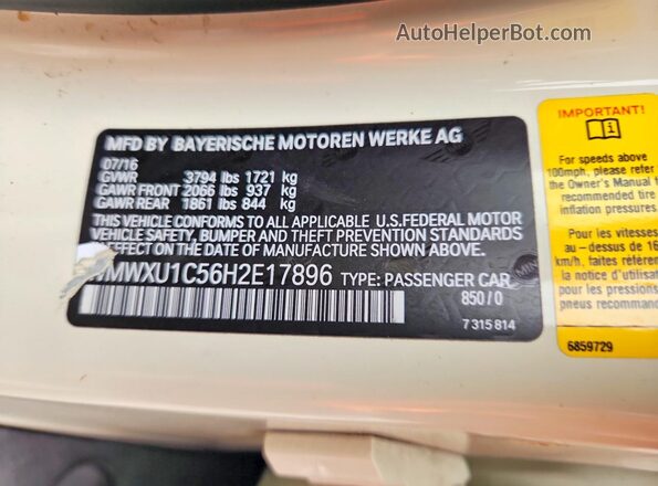 WMWXU1C56H2E17896 2017 MINI COOPER Cream Engine compartment view