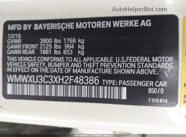 WMWXU3C3XH2F48386 2017 MINI HARDTOP Cream Շարժիչի բաժամունքի տեսք