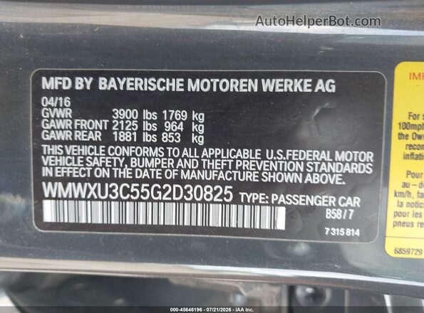 WMWXU3C55G2D30825 2016 MINI HARDTOP Gray ძრავის განყოფილების ხედი