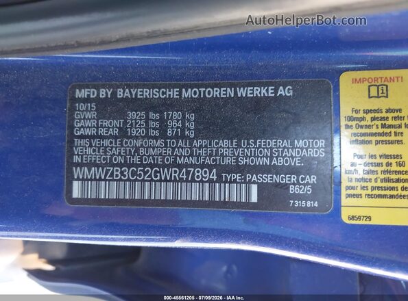 WMWZB3C52GWR47894 2016 MINI COUNTRYMAN Blue ძრავის განყოფილების ხედი