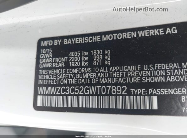 WMWZC3C52GWT07892 2016 MINI COUNTRYMAN White Widok komory silnika