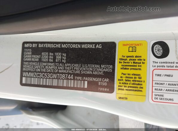 WMWZC3C53GWT08744 2016 MINI COUNTRYMAN Белый Вид подкапотного пространства