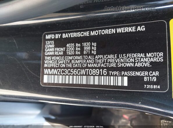 WMWZC3C56GWT08916 2016 MINI COUNTRYMAN Black ძრავის განყოფილების ხედი