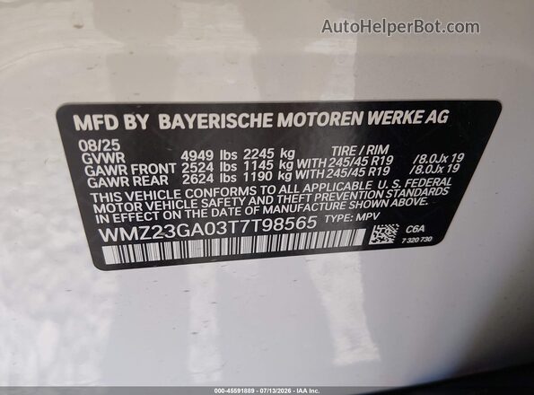 WMZ23GA03T7T98565 2026 MINI COUNTRYMAN White Вид підкапотного простору