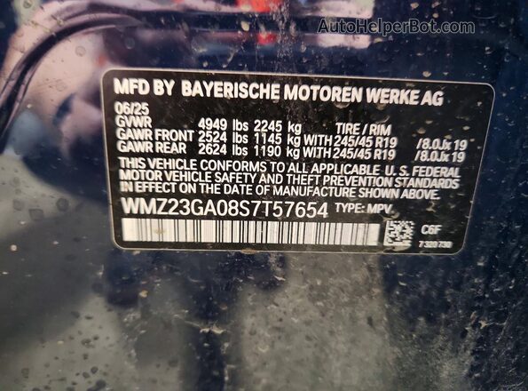WMZ23GA08S7T57654 2025 MINI COUNTRYMAN Blue Widok naklejki z numerem VIN