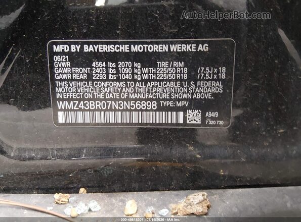 WMZ43BR07N3N56898 2022 MINI COUNTRYMAN Black VIN კოდის სტიკერის ხედი