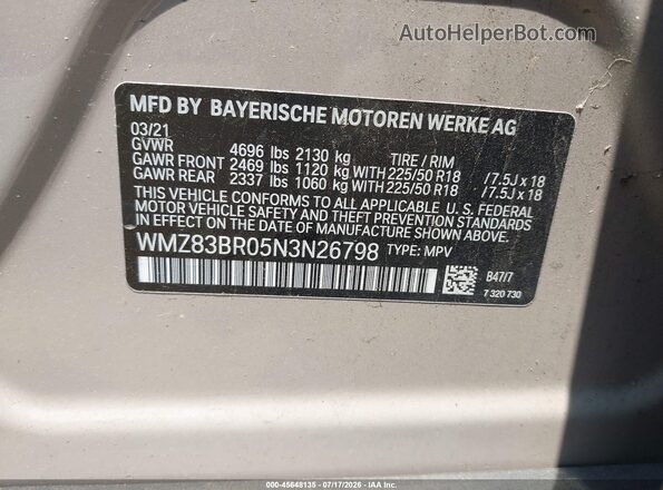 WMZ83BR05N3N26798 2022 MINI COUNTRYMAN Tan Շարժիչի բաժամունքի տեսք