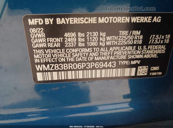 WMZ83BR06P3P69443 2023 MINI COUNTRYMAN Blue Engine compartment view