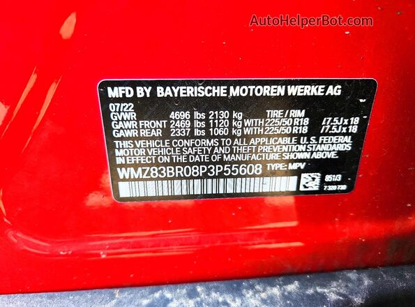 WMZ83BR08P3P55608 2023 MINI COOPER Red Вид наклейки з VIN-кодом