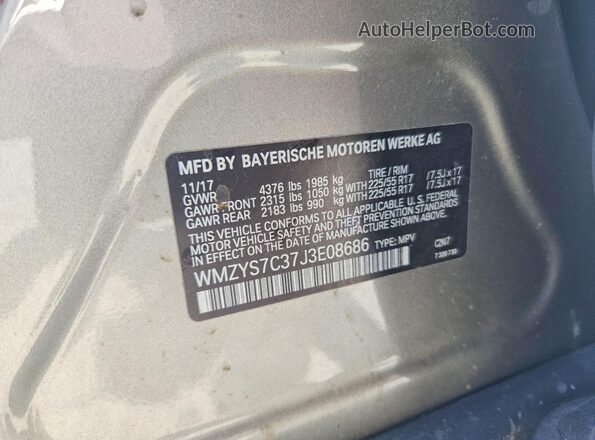 WMZYS7C37J3E08686 2018 MINI COOPER Gray VIN կոդի պիտակի տեսք