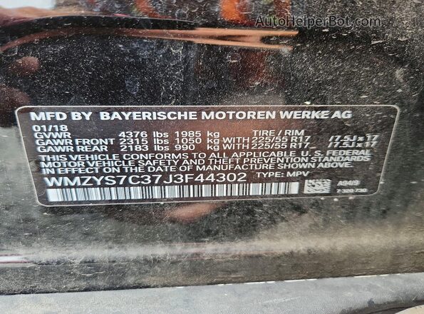 WMZYS7C37J3F44302 2018 MINI COOPER Black Вид наклейки з VIN-кодом