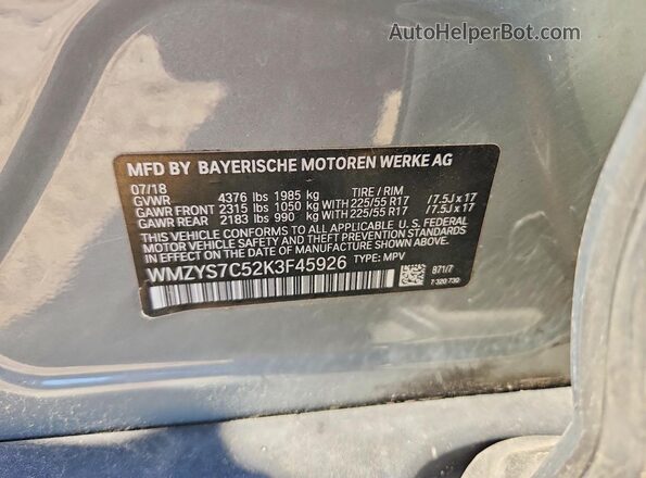 WMZYS7C52K3F45926 2019 MINI COOPER Gray Շարժիչի բաժամունքի տեսք