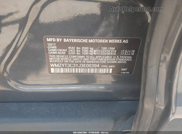 WMZYT3C31J3E00394 2018 MINI COUNTRYMAN Gray Vista del compartimento del motor