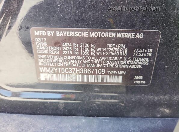 WMZYT5C37H3B67109 2017 MINI COOPER Black Vista de la etiqueta del VIN