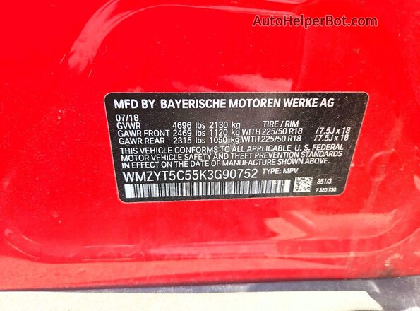 WMZYT5C55K3G90752 2019 MINI COOPER Красный Вид подкапотного пространства