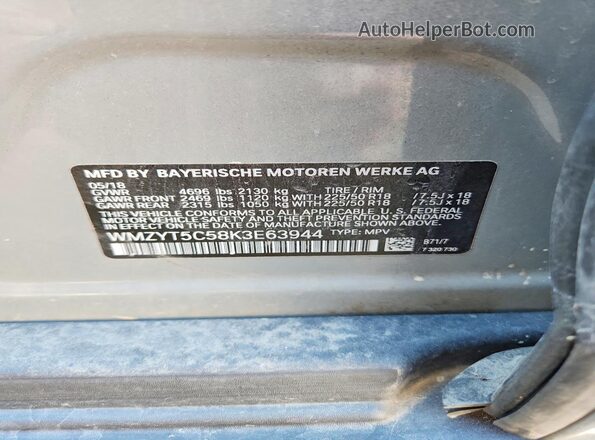 WMZYT5C58K3E63944 2019 MINI COOPER Gray VIN sticker view