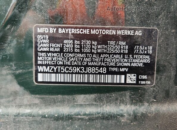WMZYT5C59K3J88548 2019 MINI COOPER Green Вид наклейки з VIN-кодом
