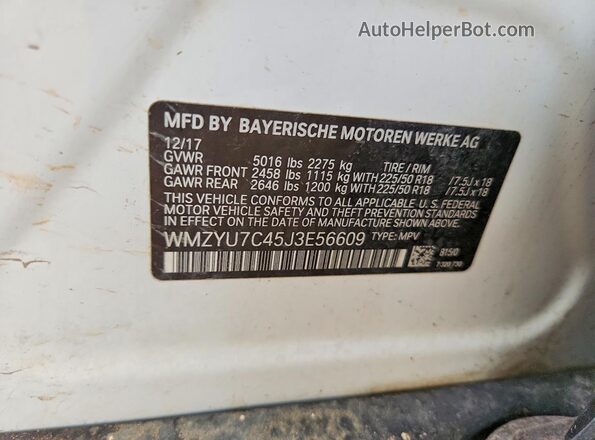 WMZYU7C45J3E56609 2018 MINI COOPER White ძრავის განყოფილების ხედი