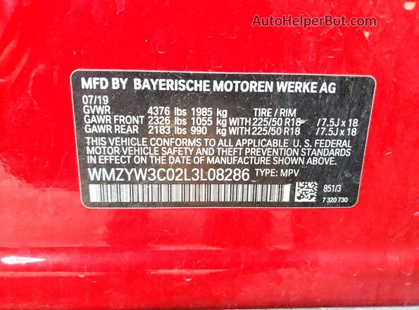 WMZYW3C02L3L08286 2020 MINI COOPER Red Вид підкапотного простору