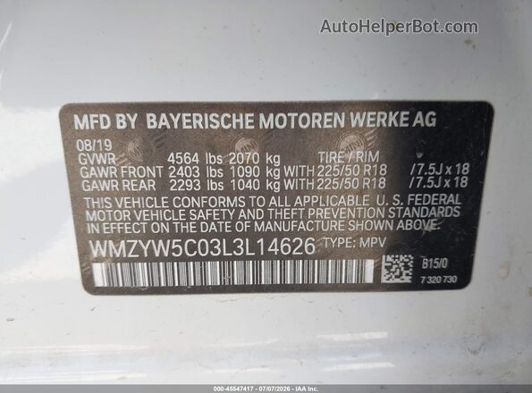 WMZYW5C03L3L14626 2020 MINI COUNTRYMAN White Vista del compartimento del motor