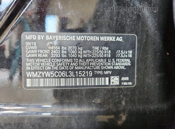 WMZYW5C06L3L15219 2020 MINI COOPER Black VIN կոդի պիտակի տեսք