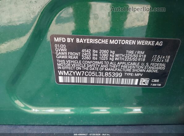 WMZYW7C05L3L85399 2020 MINI COUNTRYMAN Green Widok komory silnika