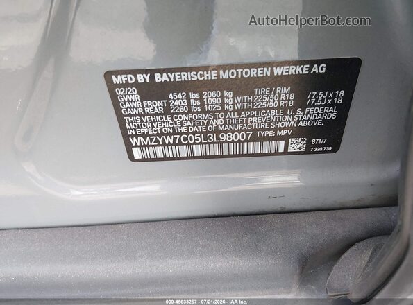 WMZYW7C05L3L98007 2020 MINI COUNTRYMAN Серый Вид подкапотного пространства