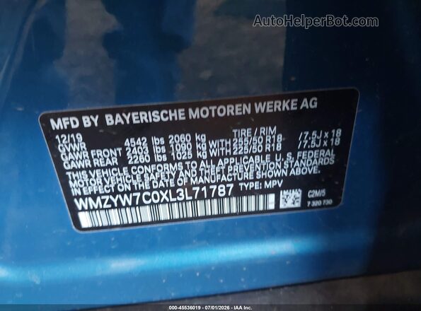 WMZYW7C0XL3L71787 2020 MINI COUNTRYMAN Blue Widok komory silnika