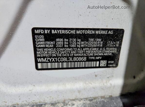 WMZYX1C08L3L80868 2020 MINI COOPER White Вид наклейки з VIN-кодом