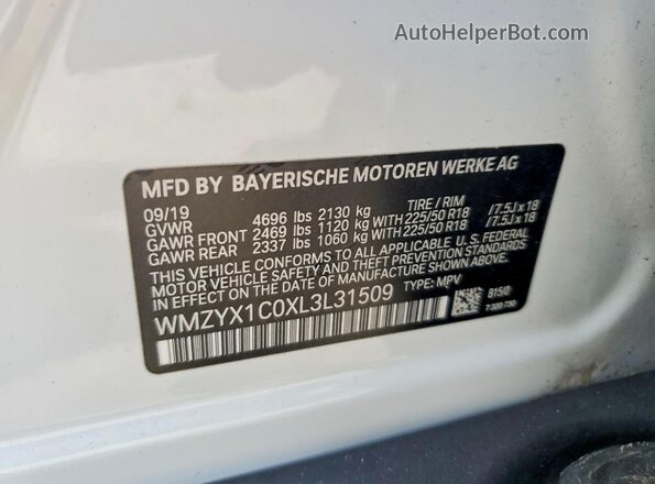 WMZYX1C0XL3L31509 2020 MINI COOPER White Вид наклейки з VIN-кодом