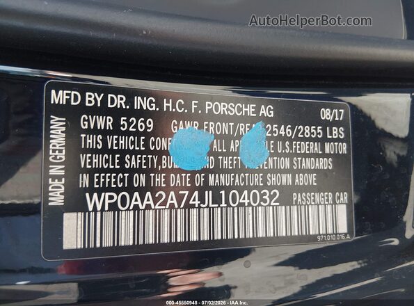 WP0AA2A74JL104032 2018 PORSCHE PANAMERA Black Engine compartment view