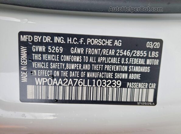 WP0AA2A76LL103239 2020 PORSCHE PANAMERA White Vista de la etiqueta del VIN