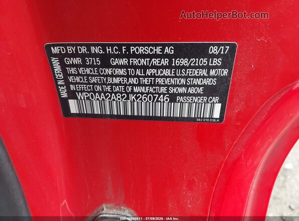 WP0AA2A82JK260746 2018 PORSCHE CAYMAN Красный Вид подкапотного пространства