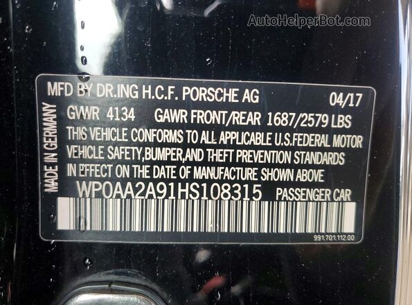 WP0AA2A91HS108315 2017 PORSCHE 911 Black Вид підкапотного простору