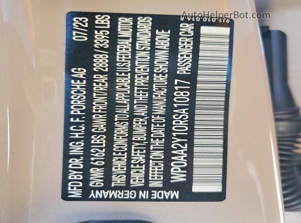 WP0AA2Y10RSA10817 2024 PORSCHE TAYCAN Beige Вид наклейки з VIN-кодом