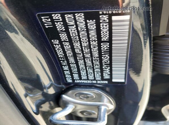WP0AA2Y12NSA11980 2022 PORSCHE TAYCAN Charcoal Widok naklejki z numerem VIN