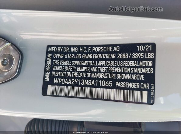 WP0AA2Y13NSA11065 2022 PORSCHE TAYCAN Gray Շարժիչի բաժամունքի տեսք