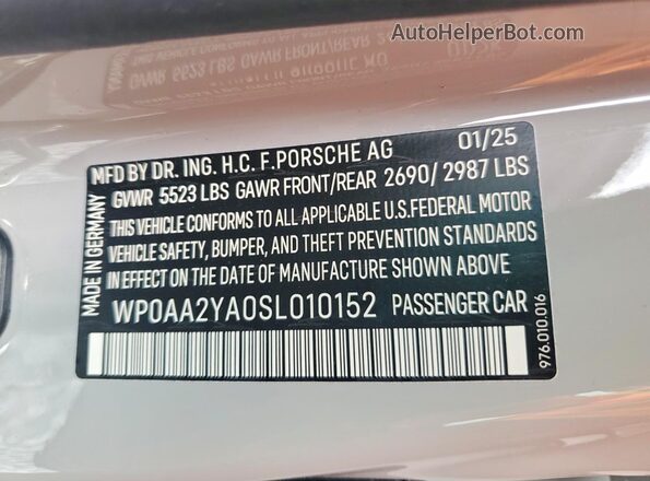 WP0AA2YA0SL010152 2025 PORSCHE PANAMERA Gray Вид наклейки з VIN-кодом