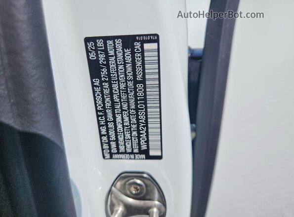 WP0AA2YA8SL011808 2025 PORSCHE PANAMERA Белый Вид подкапотного пространства