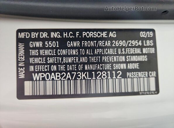 WP0AB2A73KL128112 2019 PORSCHE PANAMERA White Vista de la etiqueta del VIN