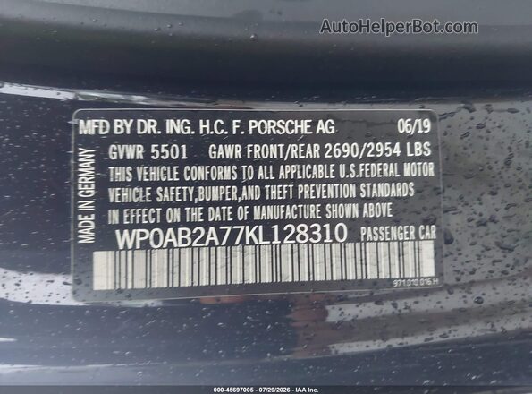 WP0AB2A77KL128310 2019 PORSCHE PANAMERA Черный Вид подкапотного пространства