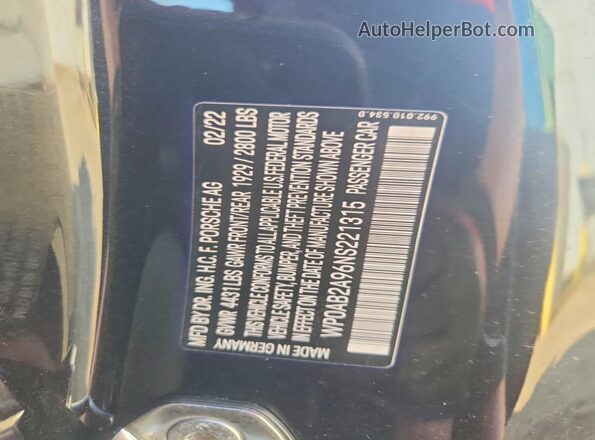 WP0AB2A96NS221315 2022 PORSCHE 911 Black Engine compartment view