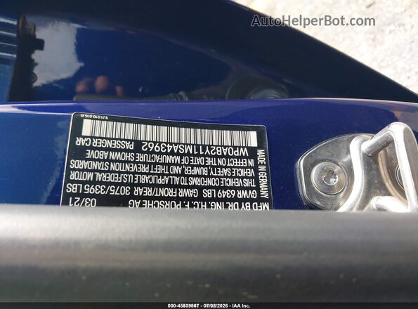 WP0AB2Y11MSA43962 2021 PORSCHE TAYCAN Синий Вид подкапотного пространства