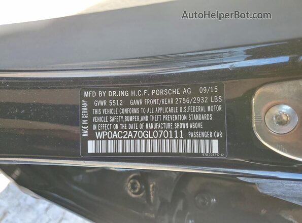WP0AC2A70GL070111 2016 PORSCHE PANAMERA Black Вид наклейки з VIN-кодом