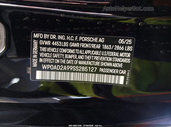 WP0AD2A99SS285127 2025 PORSCHE 911 Черный Вид подкапотного пространства