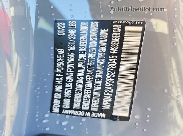 WP0AF2A93PS278045 2023 PORSCHE 911 Серый Вид подкапотного пространства
